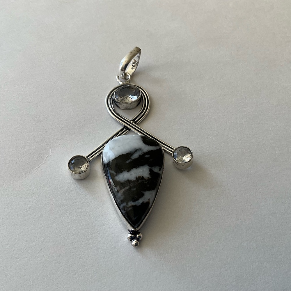 White Buffalo Turquoise Crystal Topaz Gemstone Pendant 3" Aesthetic Jewelry